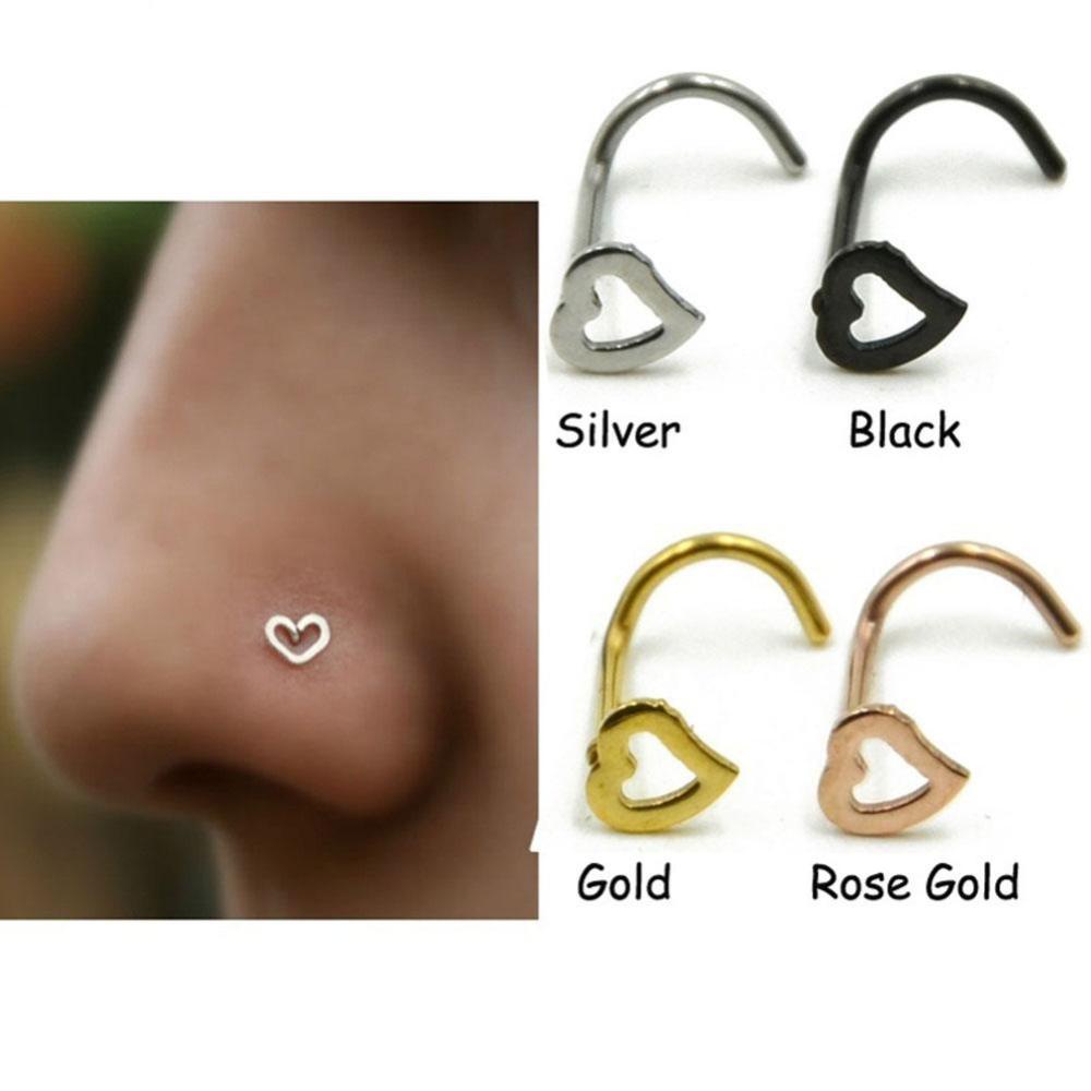 Timekey Anting Tindik Hidung Bentuk Hati Bahan Stainless Steel Gaya Punk Untuk Wanita L7O2