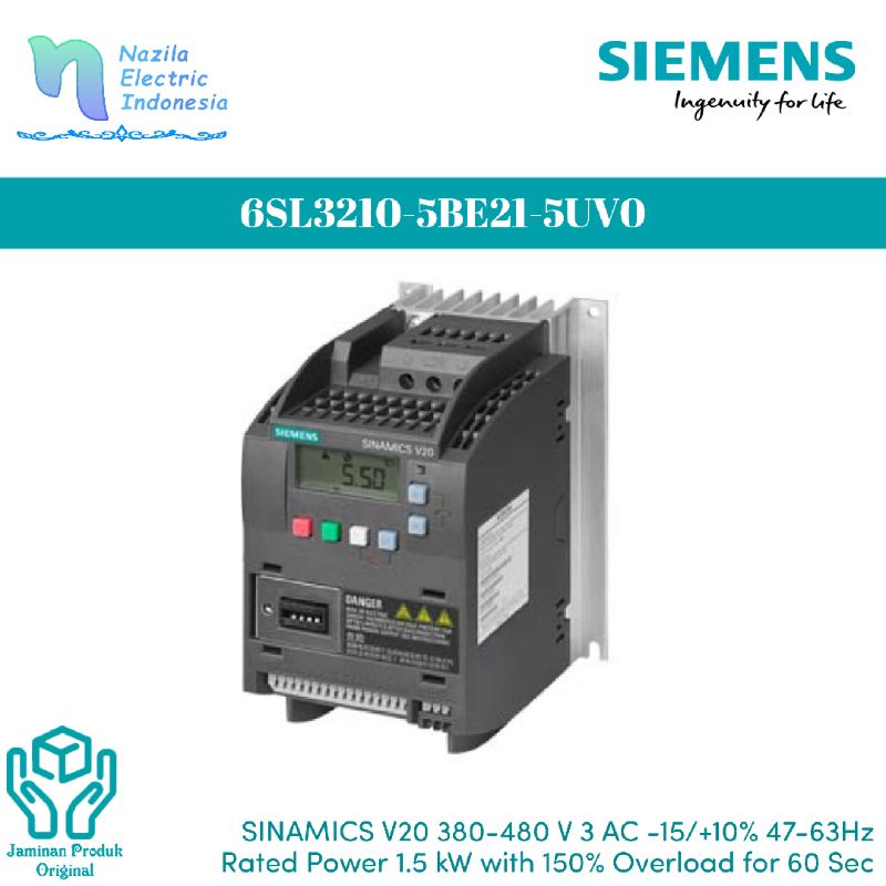 Siemens Sinamics 6SL3210-5BE21-5UV0 V20 FSA 380-480V 1.5kW Inverter