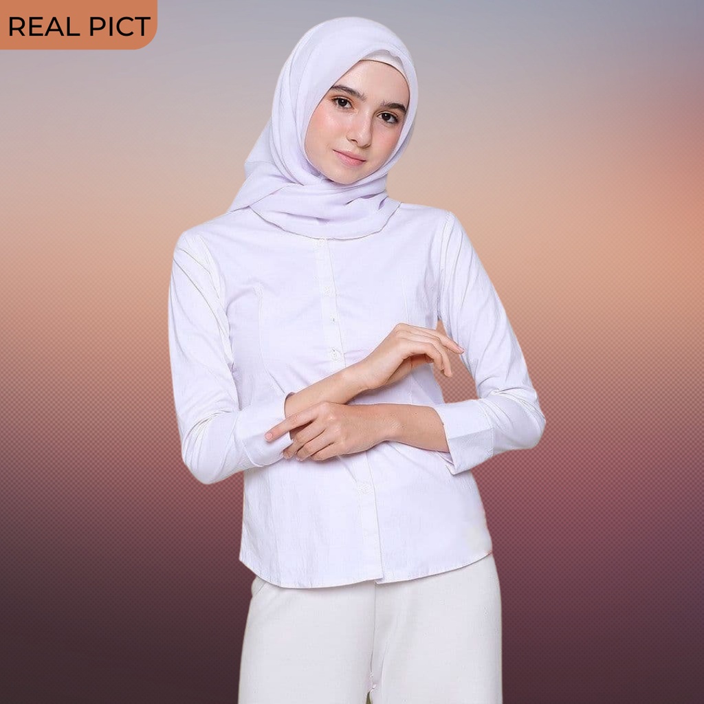 Kemeja Putih Wanita Lengan Panjang / Kemeja Kantor Putih Wanita / Kemeja Formal Putih Wanita / Kemeja Polos Putih Wanita / Kemeja Katun Putih Wanita / Kemeja Polos Putih Slimfit Wanita