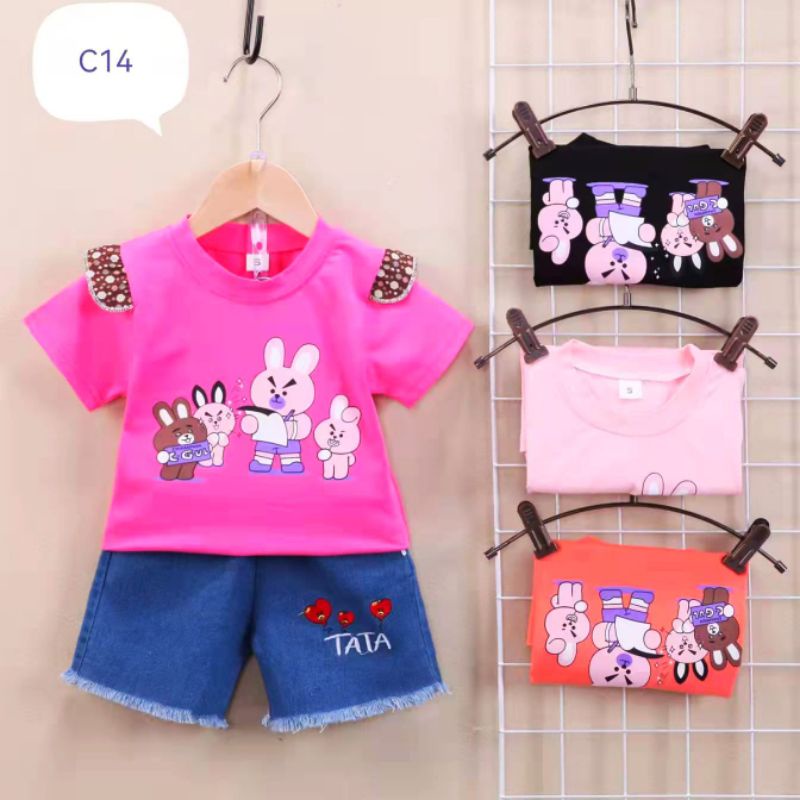 Setelan celana pendek anak cewek import 0-4 tahun / Setelan hotpant rawis anak perempuan  import 0-4 tahun / Baju anak import / Pakaian anak import  uisa 0-4Tahun