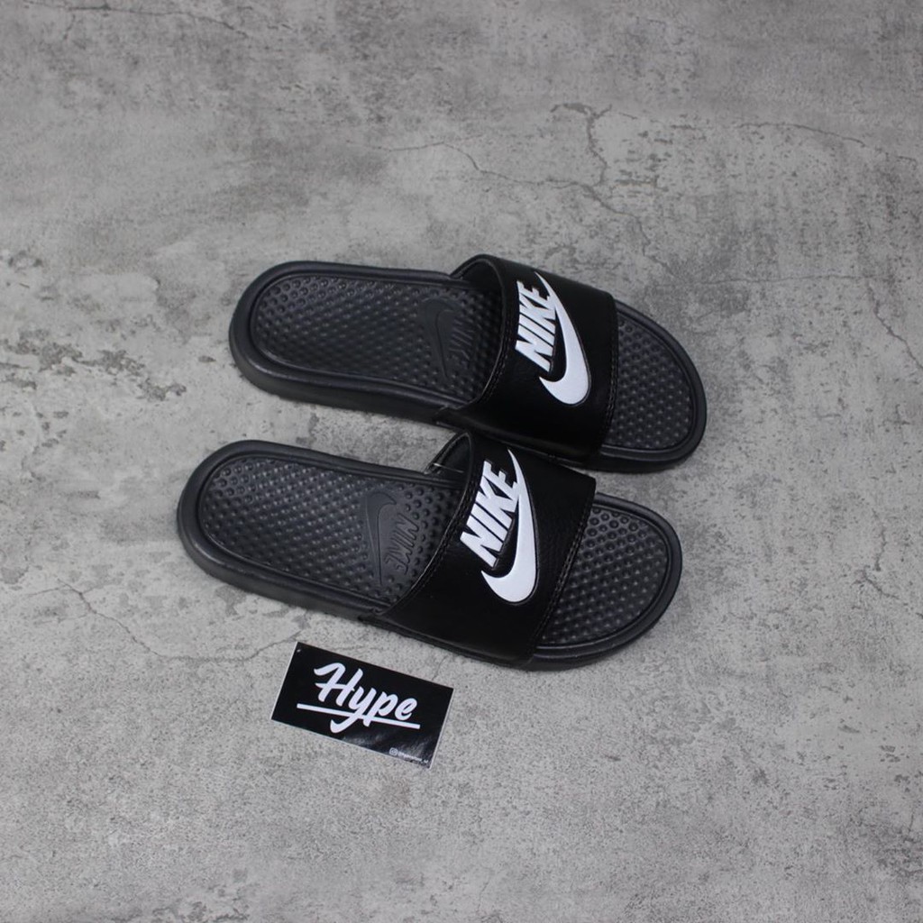 nike benassi black and white slides