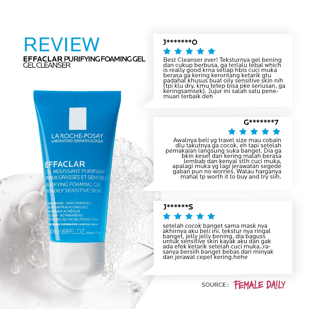 La Roche Posay Effaclar Foaming Gel Cleanser 50ml - Facial Wash Kulit Jerawat/ Berminyak