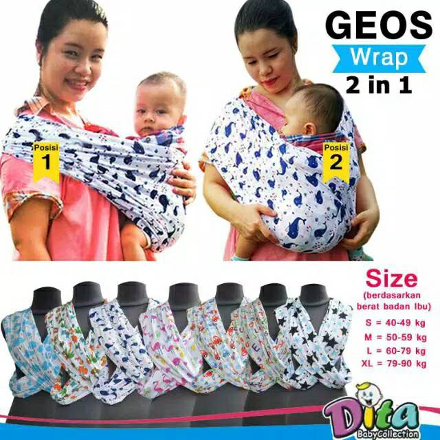 BISA TUKAR SIZE GEOS WRAP 2 in 1 MOTIF DITA/ Gendongan bayi Gendongan Kaos  Bahan Geos Premiu Kuat