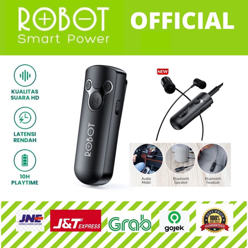 ROBOT RS10 Bluetooth Receive for Headset Earphone Compatible Jack AUX 3.5mm-Garansi 1 Tahun