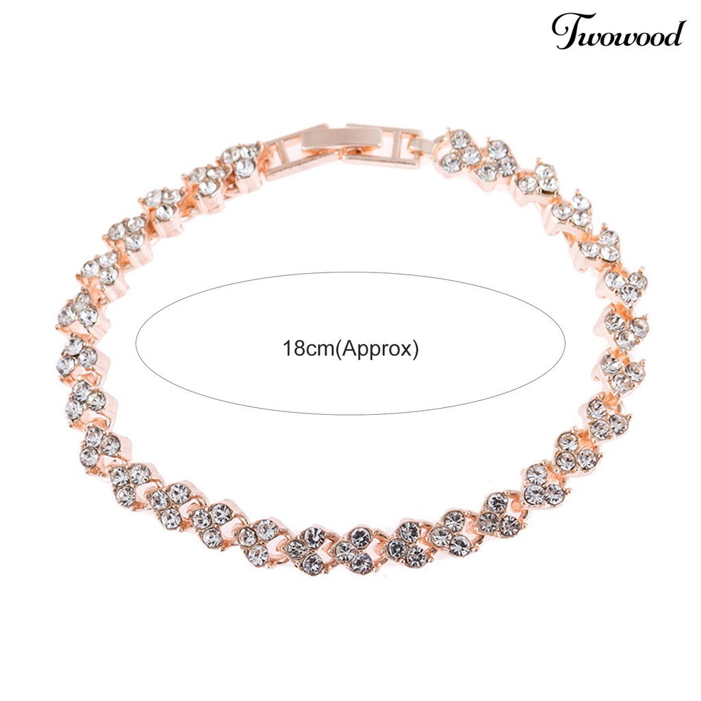 Twowood Women Bracelet Heart Faux Crystal Fashion Shiny All Match Bangle Girls Gift