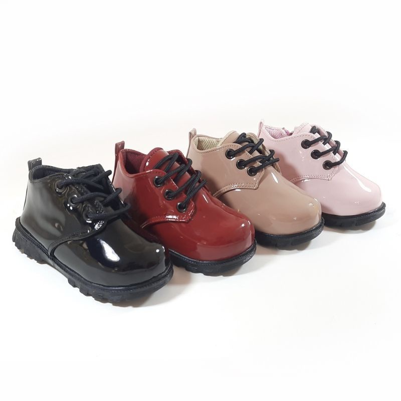 Sepatu Pesta Anak Semi Boots Tali Glossy