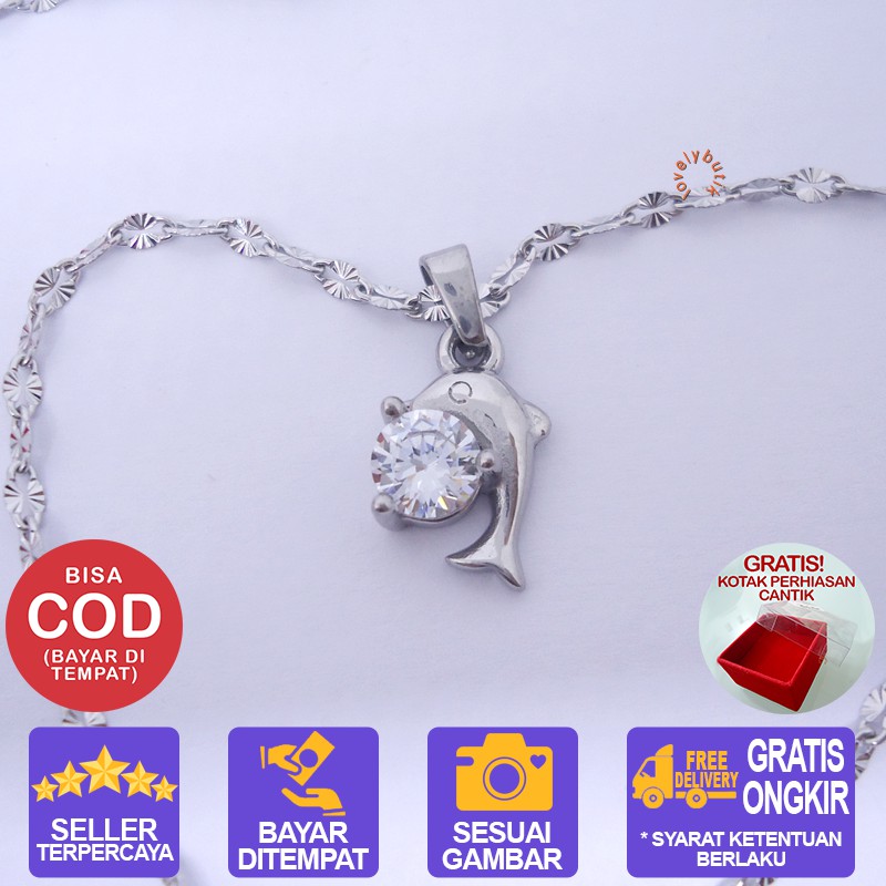 Lovelybutik - Kalung Titanium Anti Karat Selamanya Jump Dolphin Kalung Wanita Titanium ukuran 45 cm BONUS KOTAK PERHIASAN