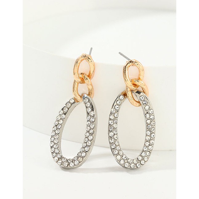 LRC Anting Tusuk Fashion Golden Geometric Circle Diamond Earrings D66100