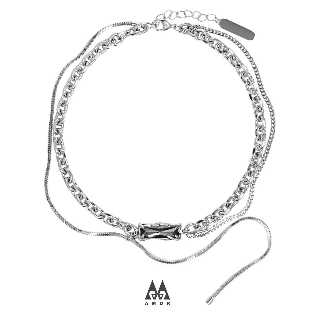 1stxulie Kalung Bahan stainless steel Aksen Berlian Untuk unisex