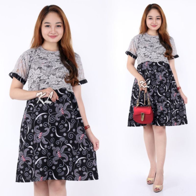 dress batik modern wanita flare murah grosir lace brokat jumbo YUMNA COUPLE