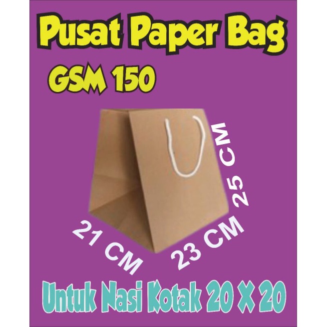 Paperbag Kotak Nasi/Tas Nasi Box R10K/Tas Kertas Nasi Kotak 20x20