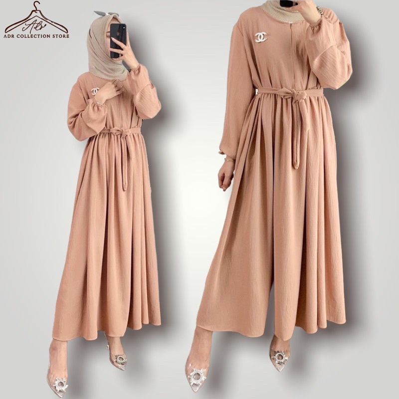 Gamis ADINDA Midi Dress Muslim Wanita Bahan AirFlow Crinkle