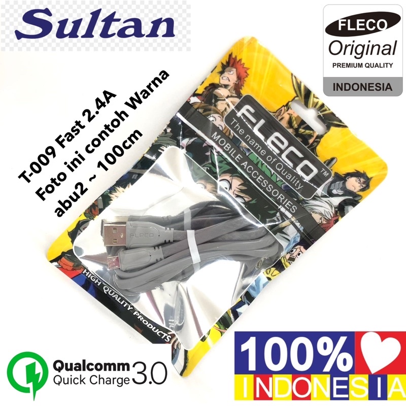 PROMO KABEL DATA FLECO T009 MICRO ORIGINAL FAST CHARGING CANDY COLOUR