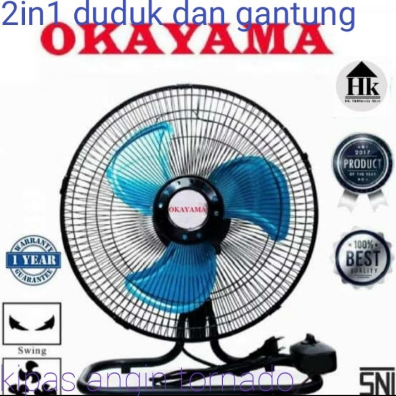 Kipas angin besi Tornado Okayama 10inch/12inch 2 fungsi dinding dan meja