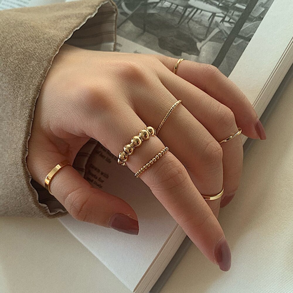 [ACKER] 8 Buah/Set Hip-hop Emas Gaya Korea Cincin Logam Set Untuk Wanita