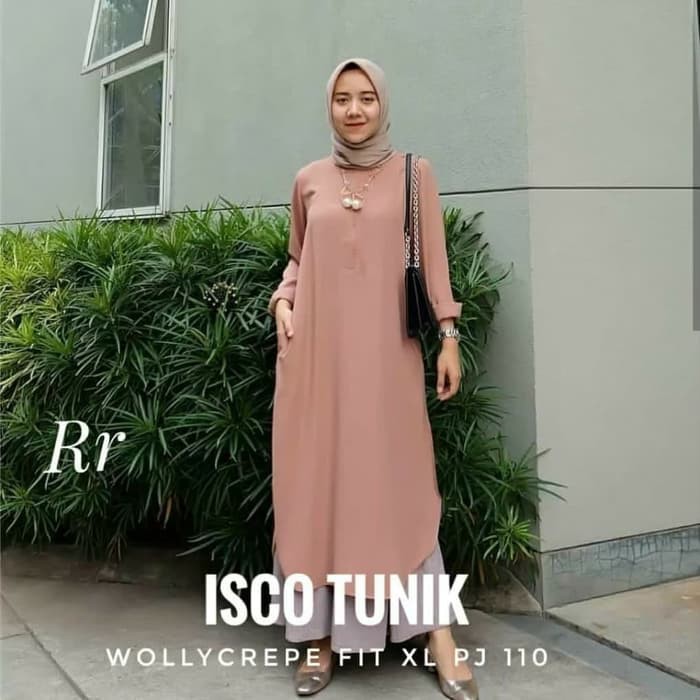 PROMO DISCOUNT BAJU ATASAN WANITA KULIAH  isco tunik long tunik baju panjang wanita mocca moka