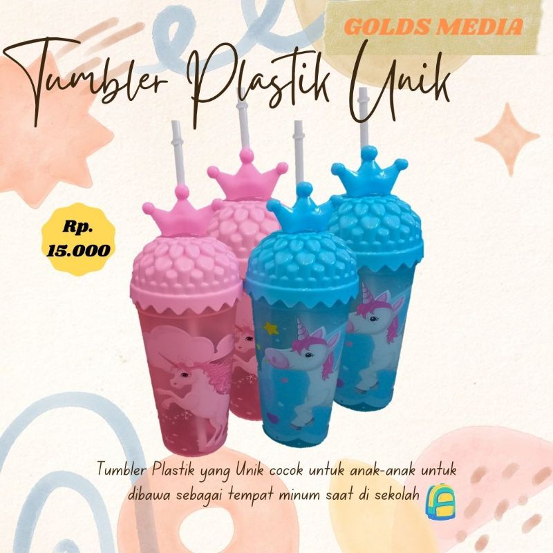 GELAS MUG CUPS BOTOL TUMBLER PLASTIK YANG UNIK DAN LUCU DENGAN SEDOTAN  / Tumbler Korea / Tumbler Vi