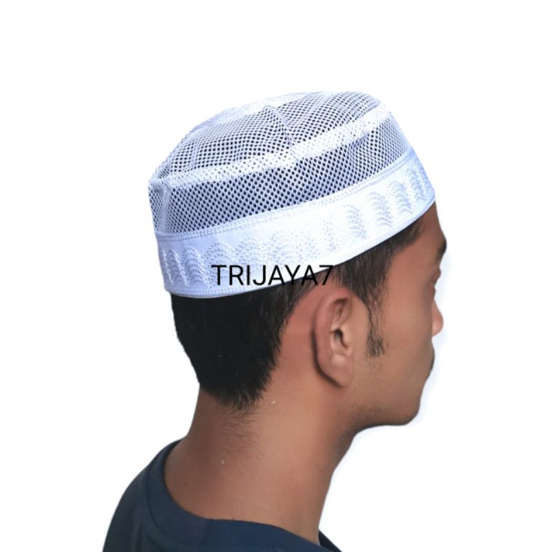 Peci Madinah Jaring Full AC Putih Hitam Songkok Kopiah