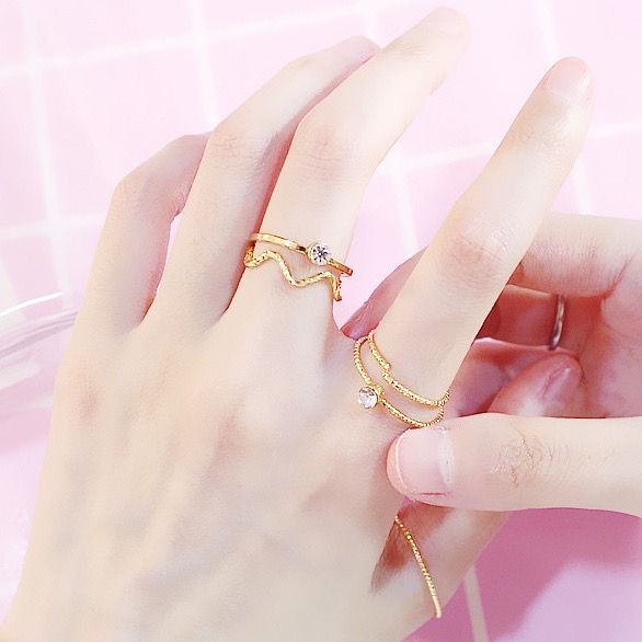 cincin set 5pcs cincin gold gaya korea ring fashion ala korea