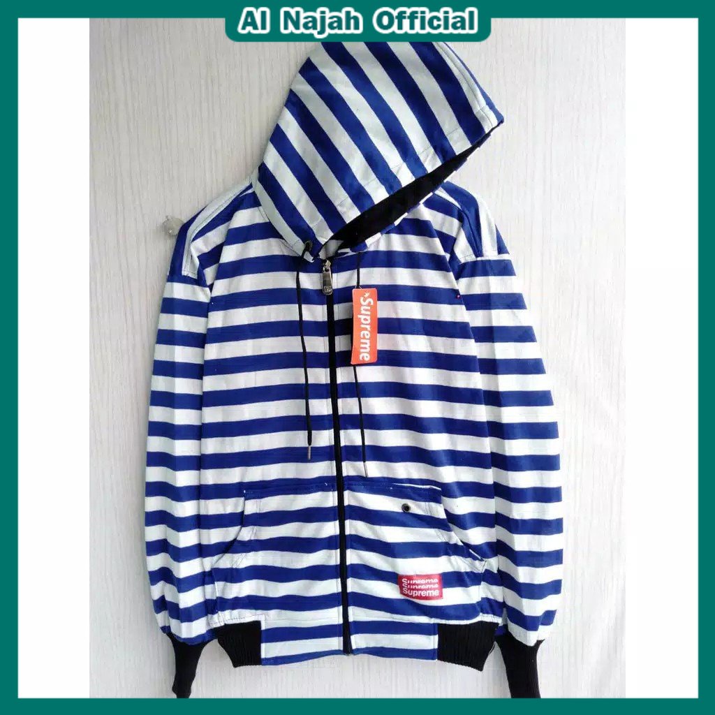 COD Jaket Salur Garis Besar Belang Hodie Zipper Pria Wanita