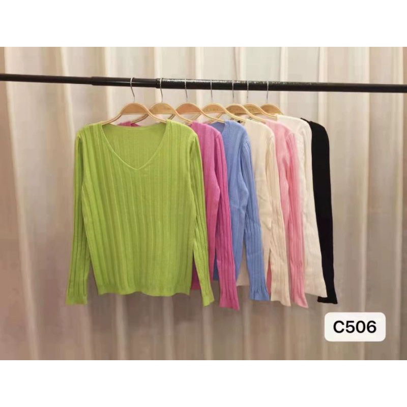 Sweater Basic V neck Soft Knit Import - Blouse Rajut Polos V neck TM (C506)