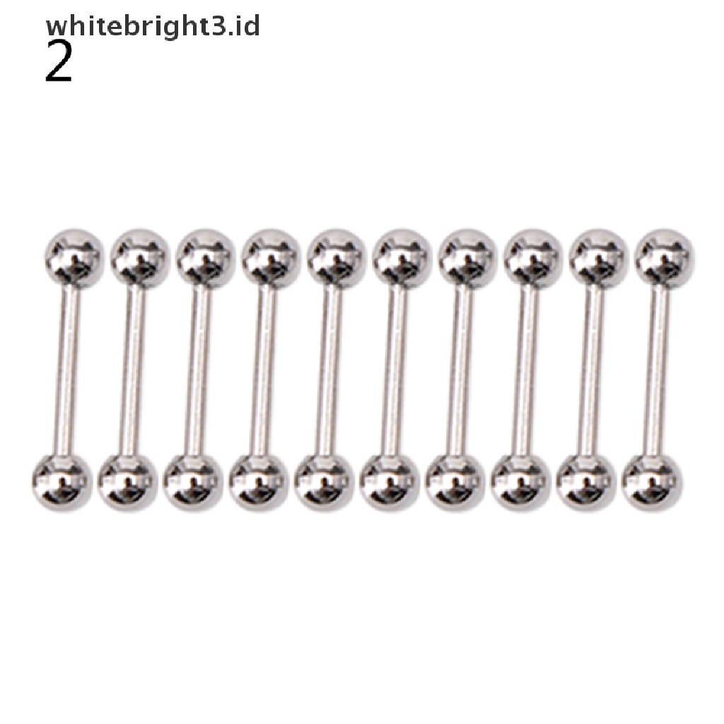 (whitebright3.id) 10pcs Anting Tindik Lidah / Puting Bentuk Barbel Bahan Stainless steel