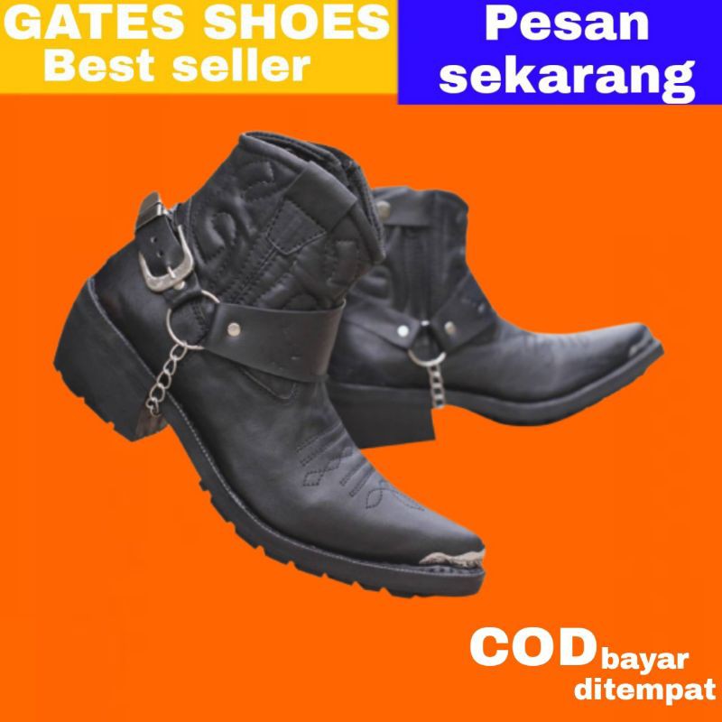 Gates X Sepatu Boots Pria Jenggel Bikers Kulit Original Handmade Shopee Indonesia