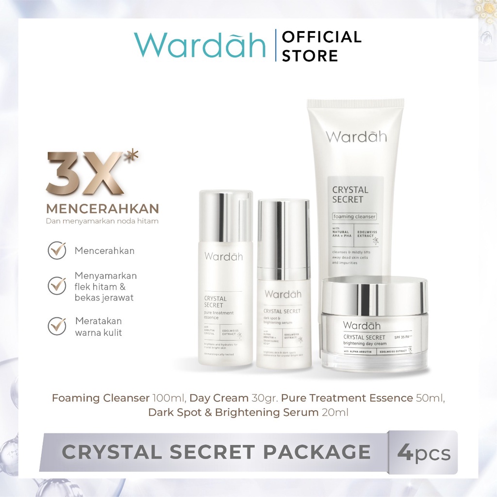 Wardah Crystal Secret Skin Package 4in1 (Free Pouch Skincare) - Original BPOM