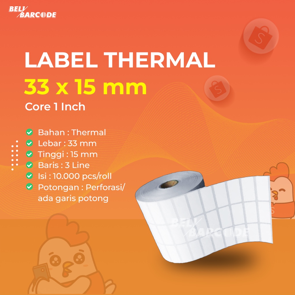 Kertas Label Thermal 33 X 15 (3 Line) Core 1 Inch