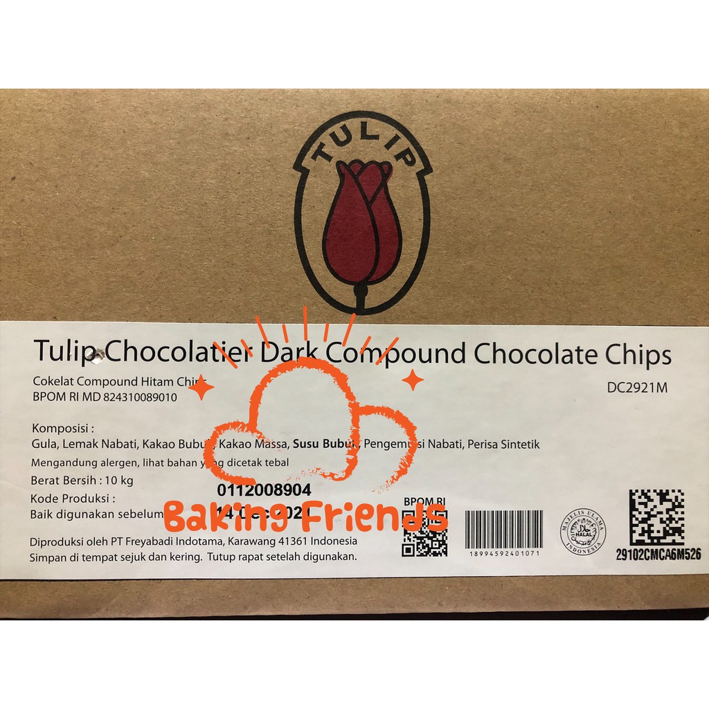 REPACK! TULIP DARK CHOCOLATE CHIP CHOCOLATIER 1KG /COKELAT CHIPS/COKLAT