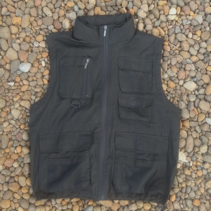 multi pocket hidden hood vest / vest second / jaket vintage / thrift