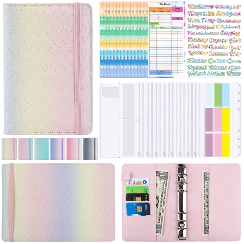 Buku Catatan Organizer Budget Binder Bahan Kulit PU Warna Macaron Ukuran A6