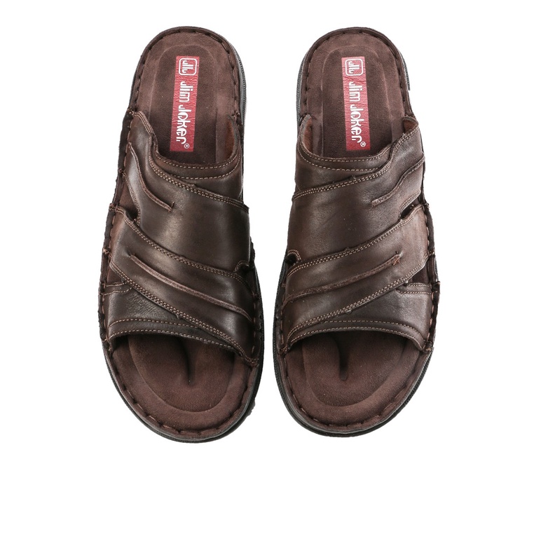 SANDAL CASUAL JIM JOKER PRIA ORIGINAL SLIDE KULIT BRANDED COKLAT JJ15