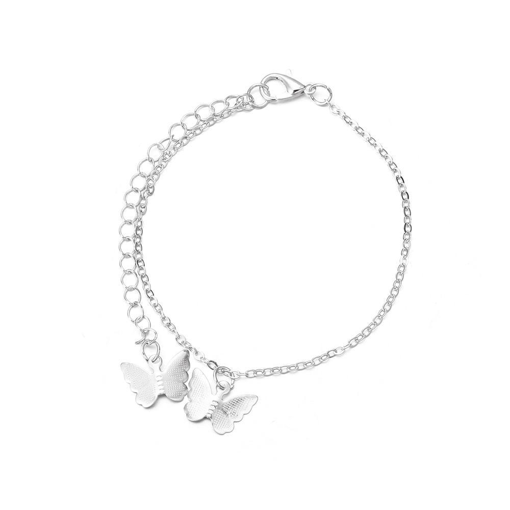 Gelang Kaki Rantai Desain Bunga Butterfly Warna Emas Silver Gaya Bohemian