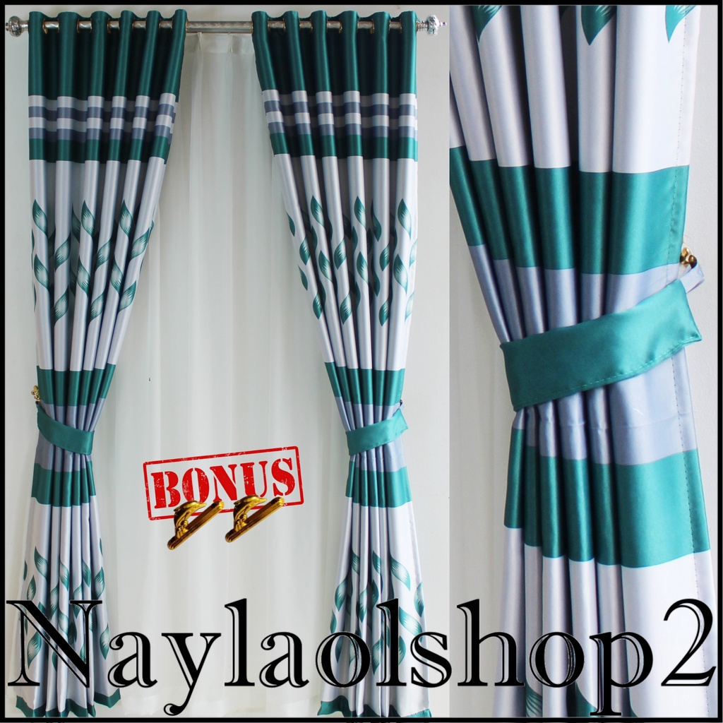 Gorden blackout, gorden rumah minimalis motif printing salur unik warna toska