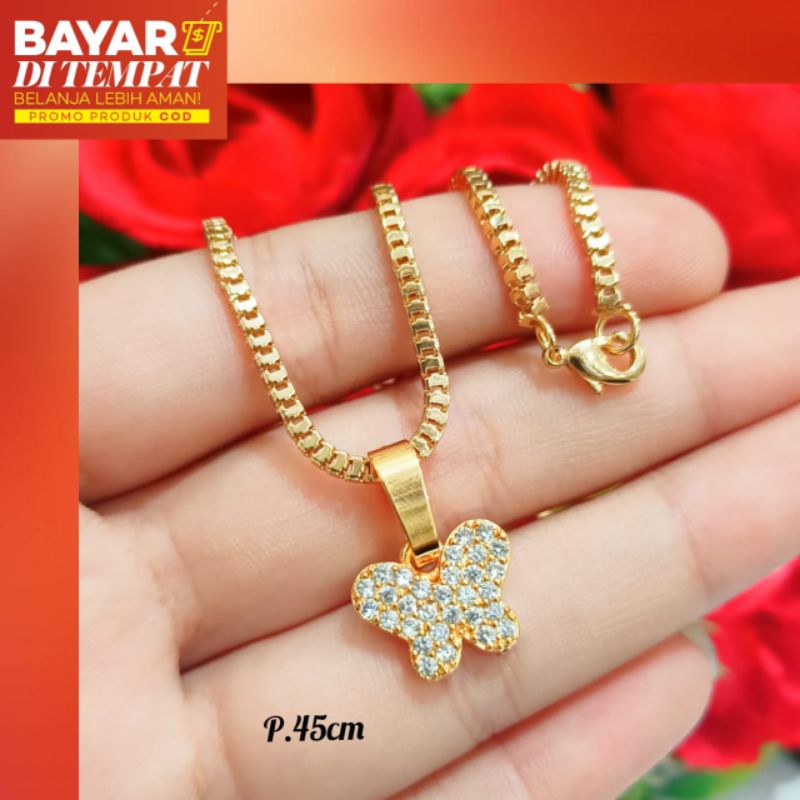 Kalung Dewasa+Liontin permata motif modern logam emas anti karat