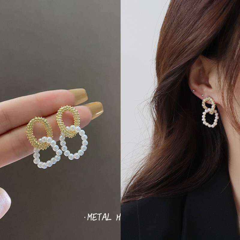 Anting Stud S925 Silver Needle Aksen Mutiara Bentuk Hati Gaya Korea