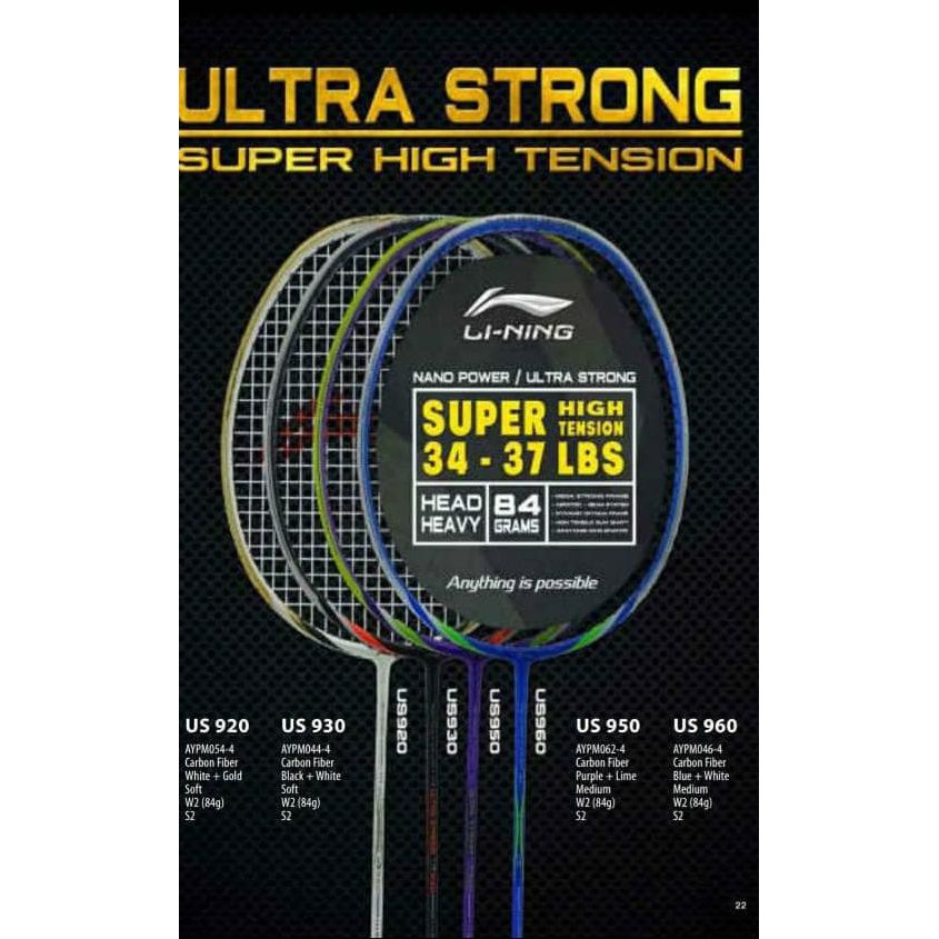 Original Lining Ultra Strong Us 920 / 930 / 950 / 960 Raket Badminton