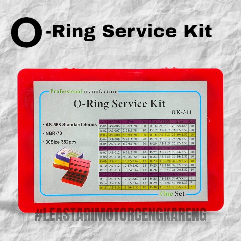 KARET O-RING ORING KIT SET RUBBER OK-311 UKURAN INCH AS-568 BOX MERAH