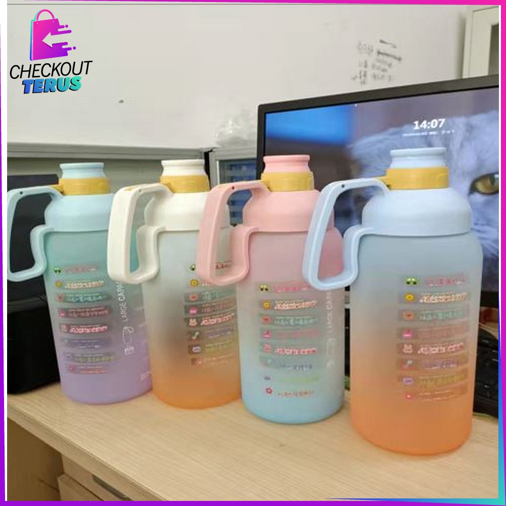 CT C301 Botol Minum Motivasi 2 Liter BPA FREE Botol Air Minum Gradiasi Botol Minum dengan Penanda Waktu Food Grade