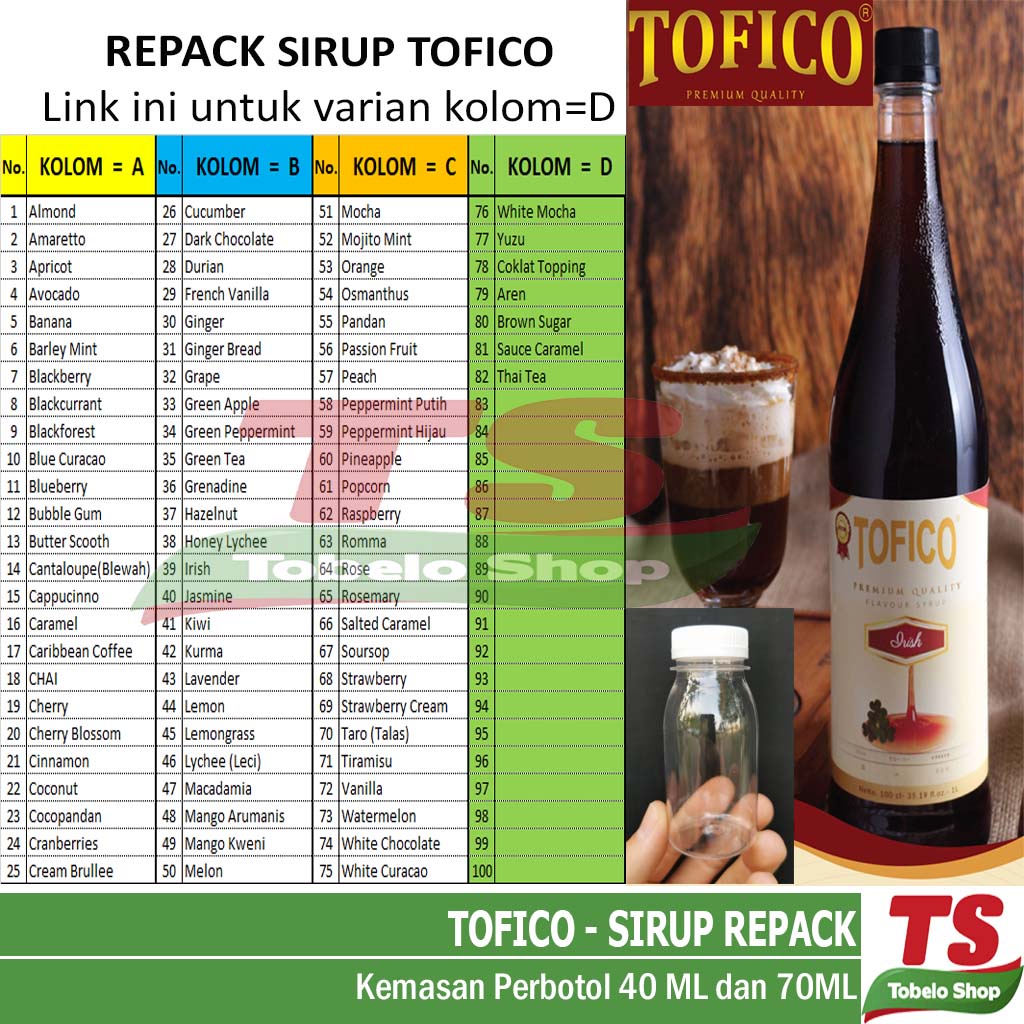 

TOFICO SIRUP KEMASAN REPACK 76-100 / TOFICO SYRUP / SYRUP TOFICO / TOFICO SIRUP PREMIUM