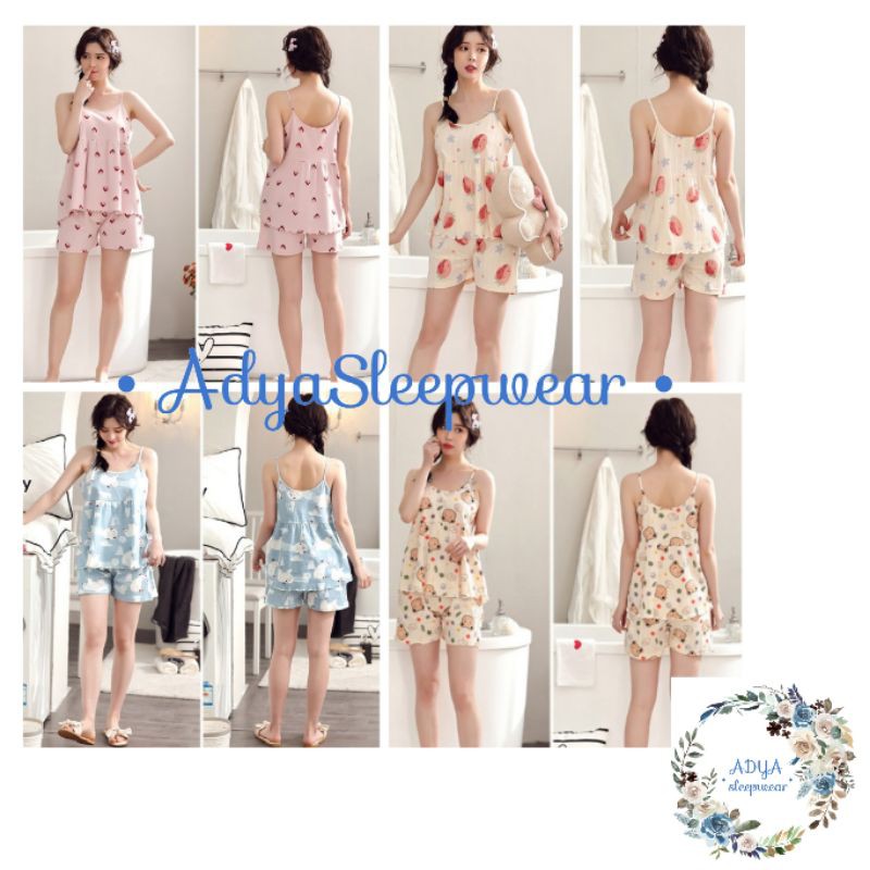Baju tidur wanita model setelan singlet hotpants