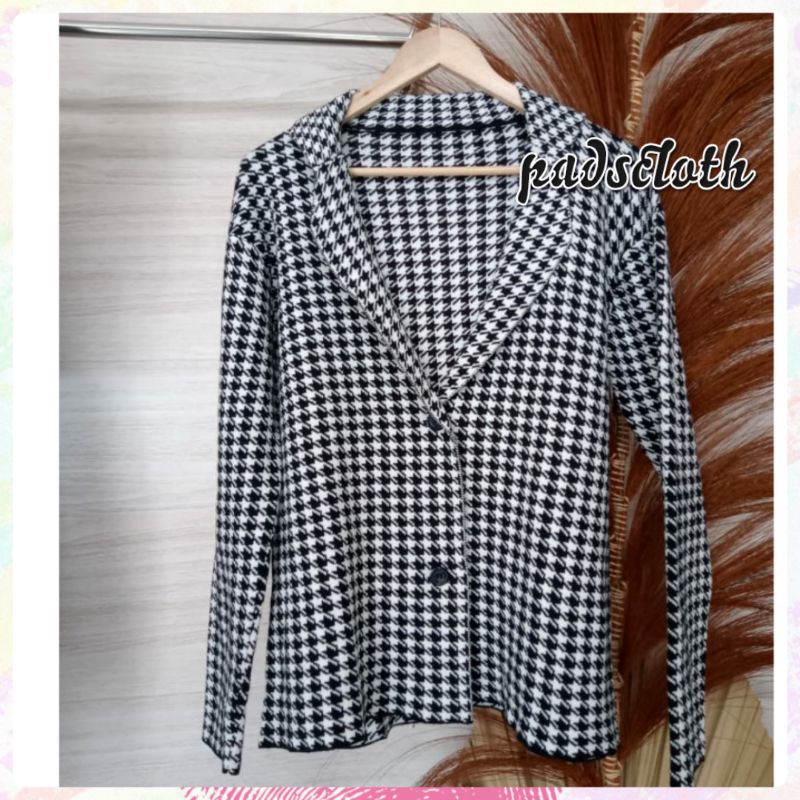 Blazer Fuji Houndstooth Jennie ootd casual korean/outer houndstooth rajut tebal dingin