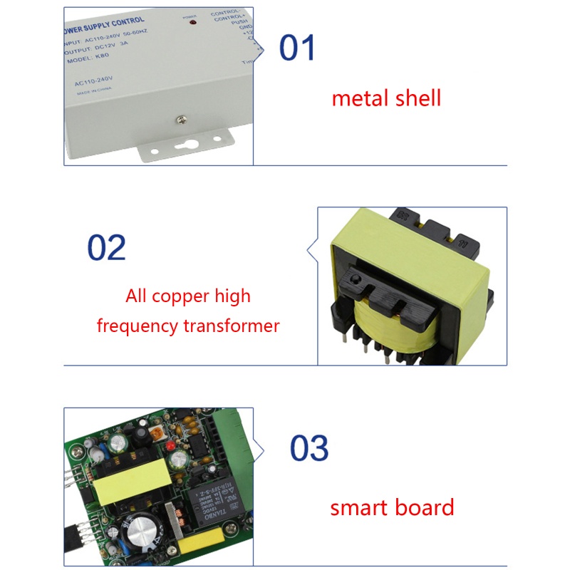 Gro K80 Power Supply Control AC 110-240V Ke DC12V 3A Untuk Kunci Apartemen