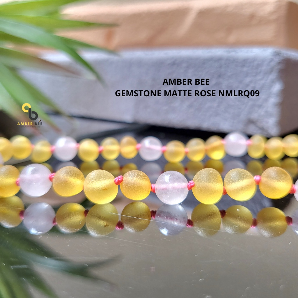 Kalung Amber Anak Premium Matte Gemstone Lime Rose Quartz NMLRQ09 By Amber Bee