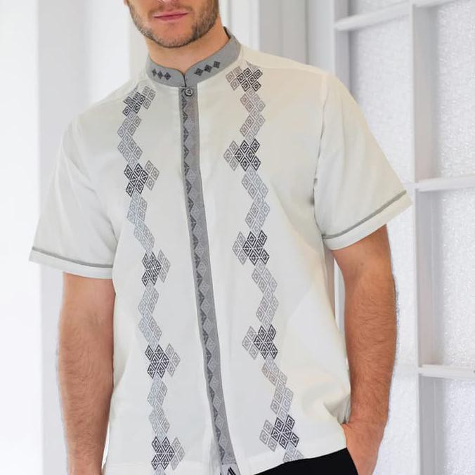 Rabbat White Baju Koko Al-Achwan Warna Putih Full Bordir - Putih, S