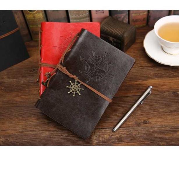 

❆ Buku Catatan Binder Kulit Retro Compass / Buku Agenda Cover Kulit - Coffee ❀