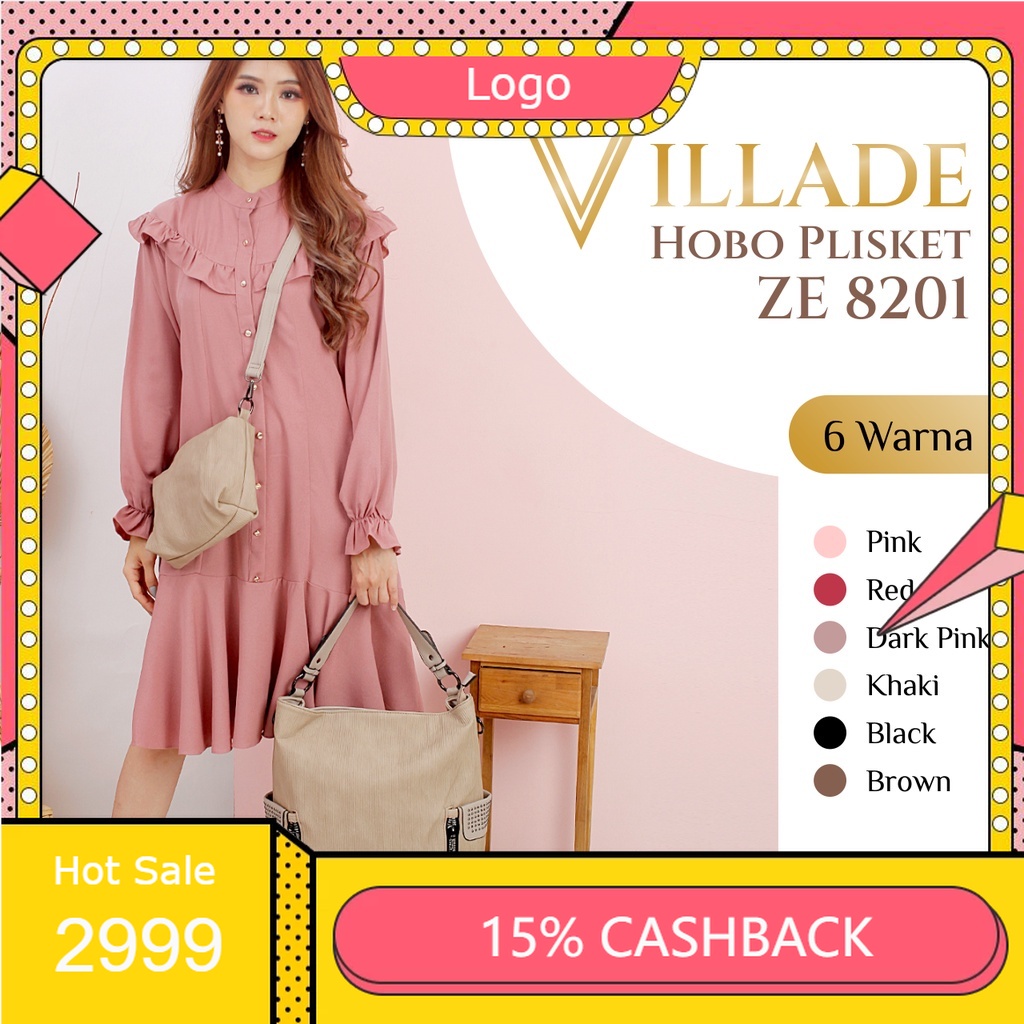 Tas Wanita Khaki Import Villade Hobo plisket 8201 | Hobo Bag | Woman Bag | Tas Wanita Elegan.