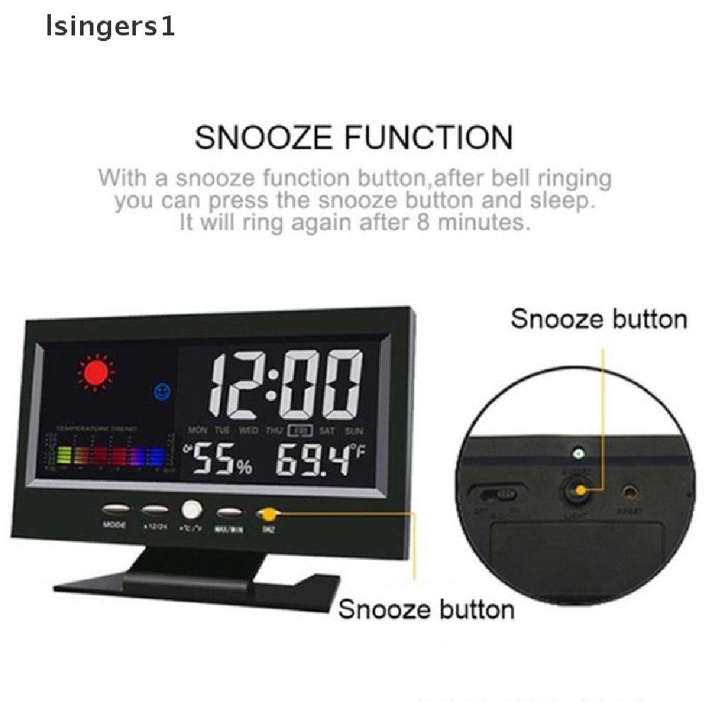 (lsingers1) Jam Alarm Digital Layar LCD Berwarna Dengan Snooze + Ramalan Cuaca