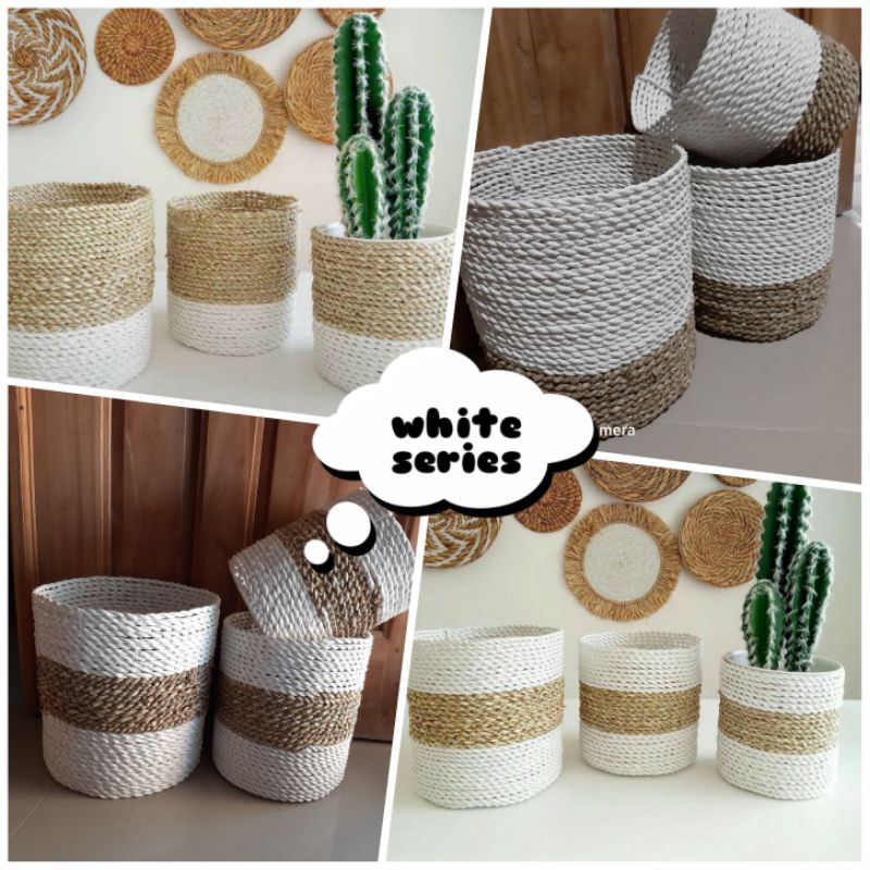 

(1Kg 2set)MINI LOLY WHITE SERIES ISI 3pot// KERANJANG BUNGA // POT BUNGA //KERAJINAN ANYAMAN